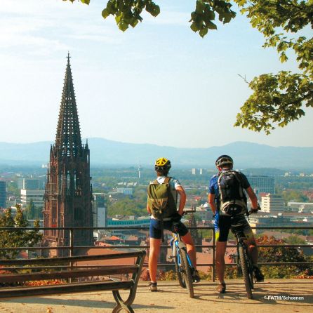 Bikers overlooking the Freiburg Cathedral